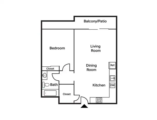 1 Bedroom, 1 Bath Income-Restricted 516 floor plan